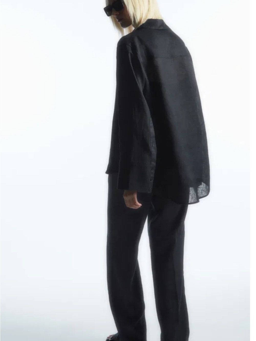 COS Linen Black Oversized Button-Up Shirt - Picture 3 of 15
